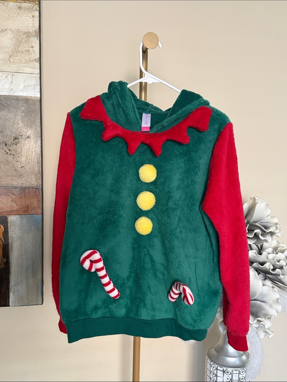No Boundaries Green and Red Plush Elf Pullover Sweater